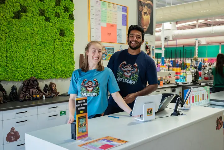 Ape Escape team at the front counter in Edgewater